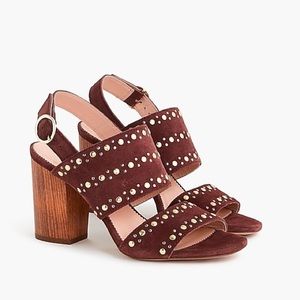 J. Crew Stella Heels Studded Suede Bright Ruby 9